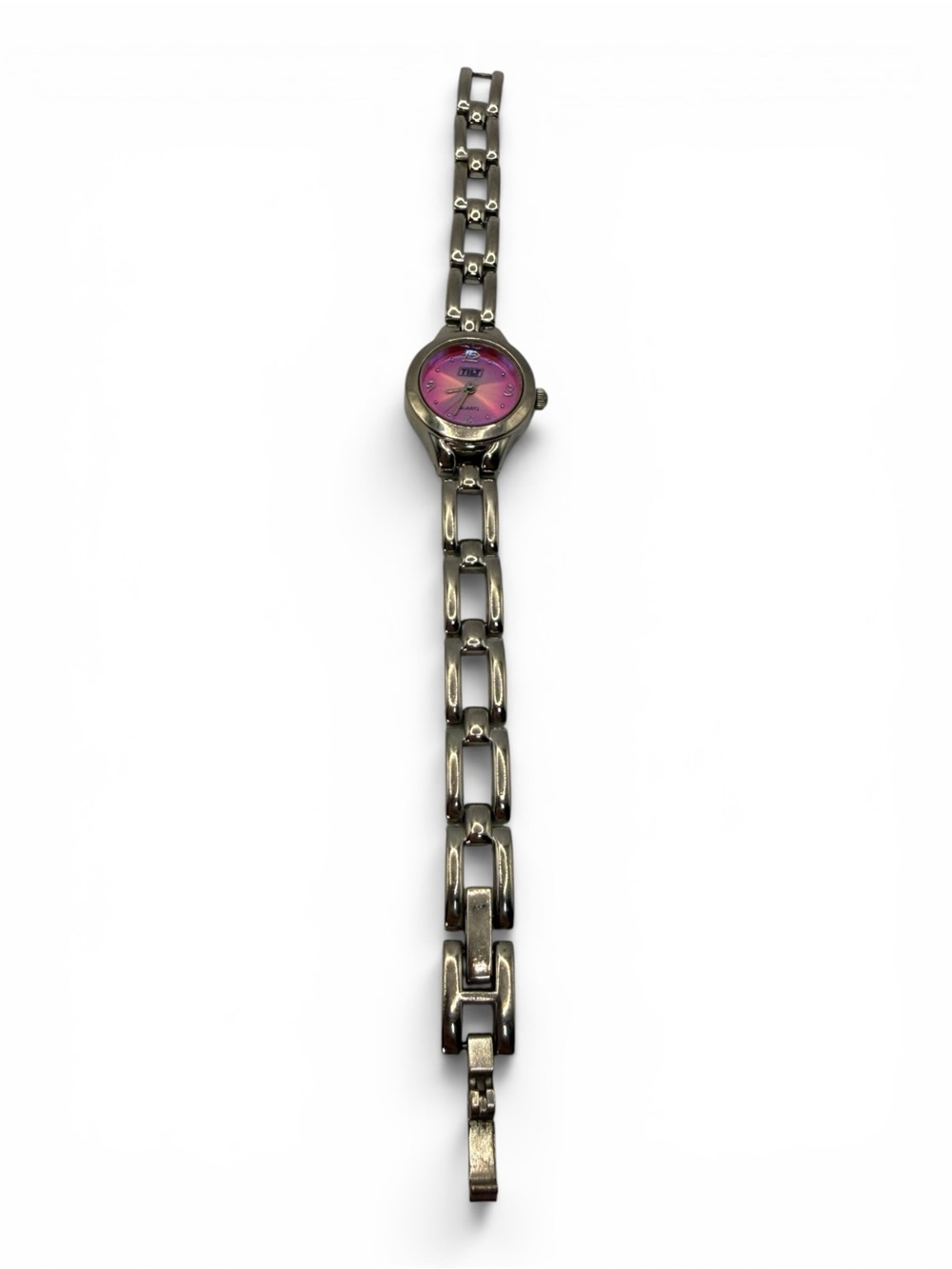 TILT Women's Silver Link Watch with Pink Dial